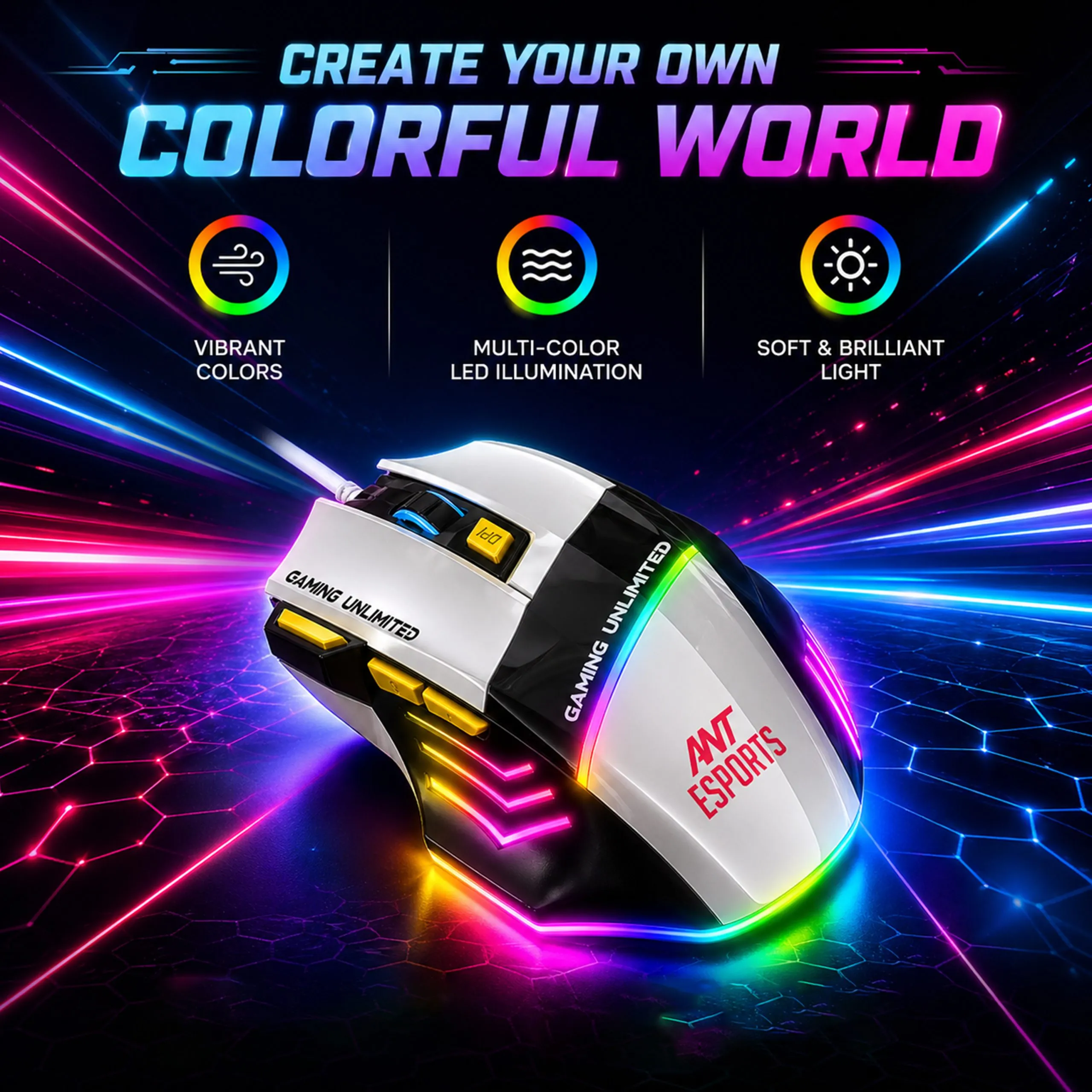Ant Esports Wired Gaming Mouse RGB Strike10 White view 2